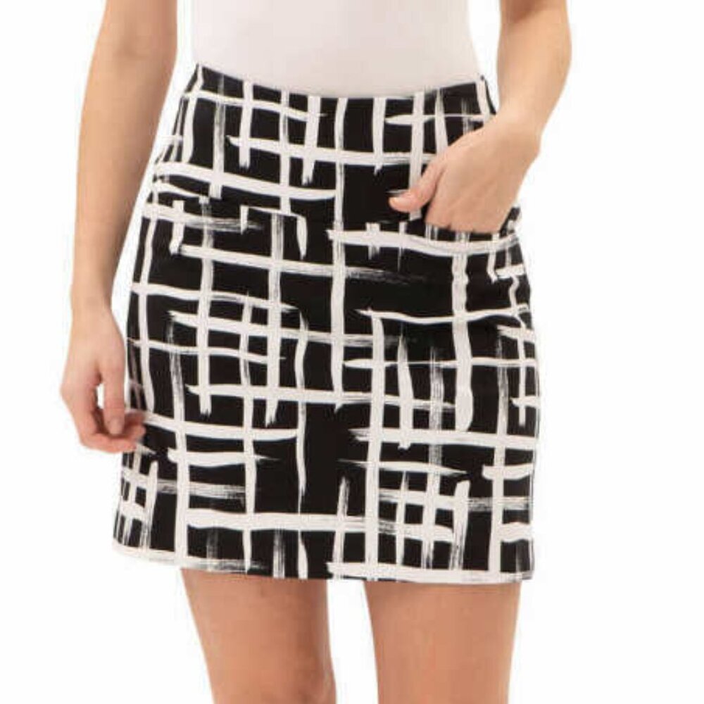S.C. & Co. Women's Black Ivory Abstract Tummy Control Pocket Skort Skirt Sz XL